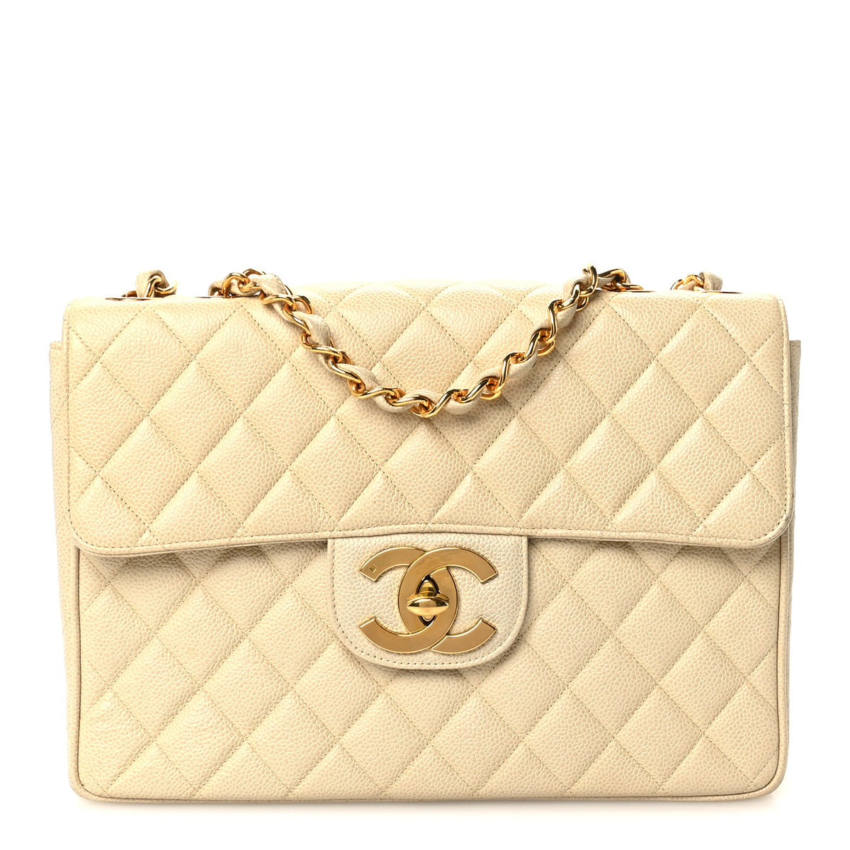 Caviar Quilted Jumbo Single Flap Beige