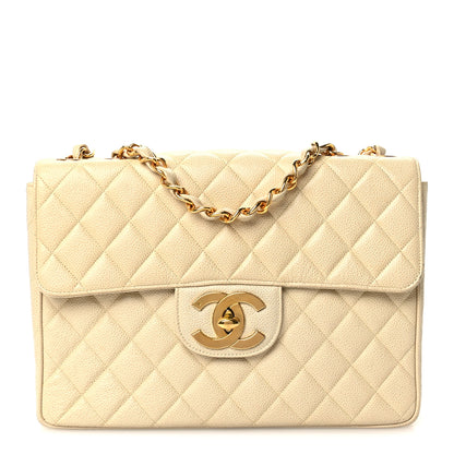 Chanel Caviar Quilted Jumbo Single Flap Beige 1 of 12