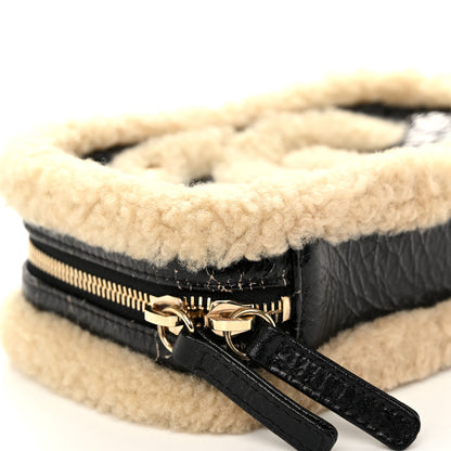 Chanel Shiny Crumpled Sheepskin Shearling Waist Bag Black Beige 9 of 10