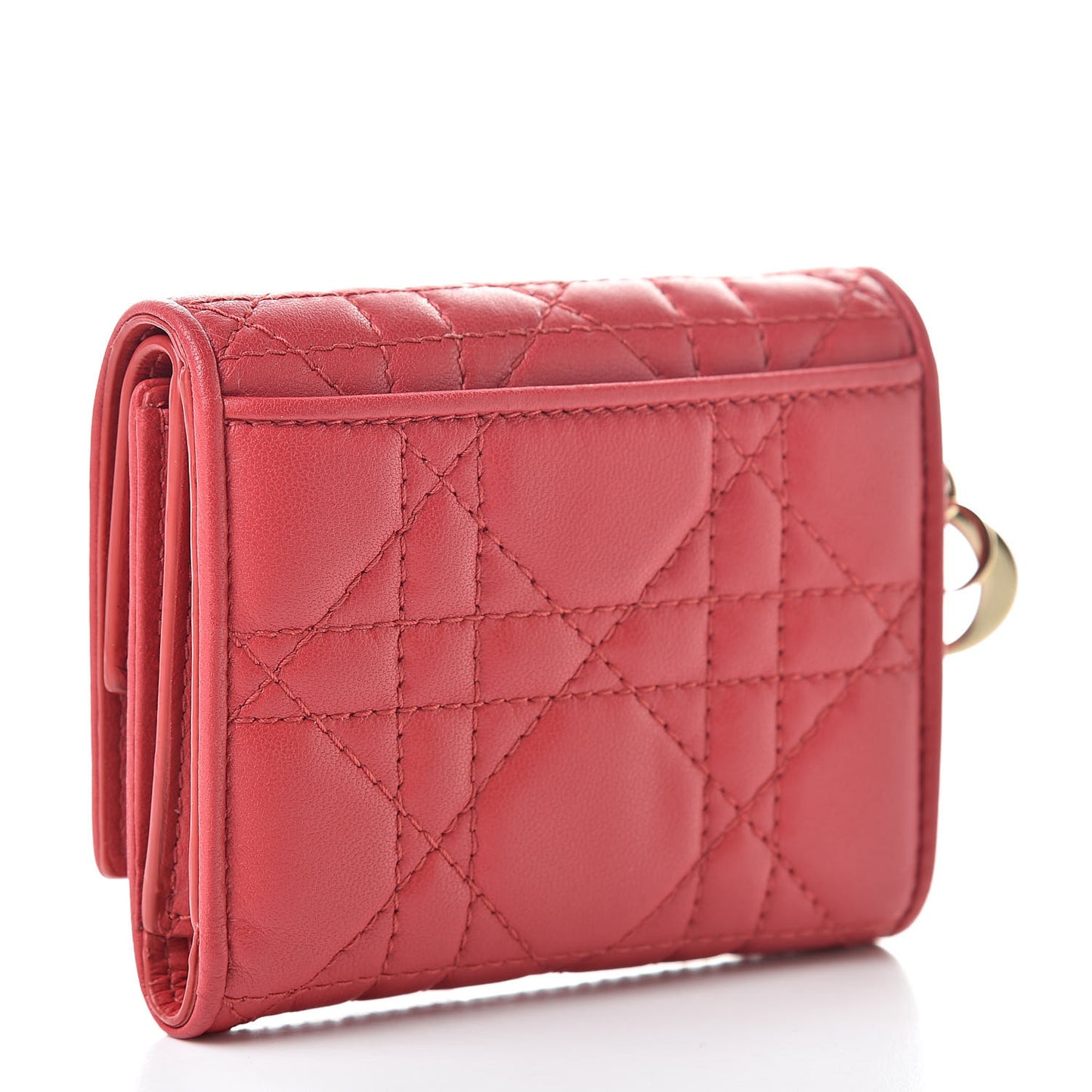 Lambskin Cannage Lady Dior Lotus Wallet Rusty Red