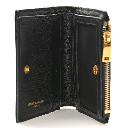 Saint Laurent Grain De Poudre Matelasse Chevron Monogram Zipped Card Case Black 5 of 9