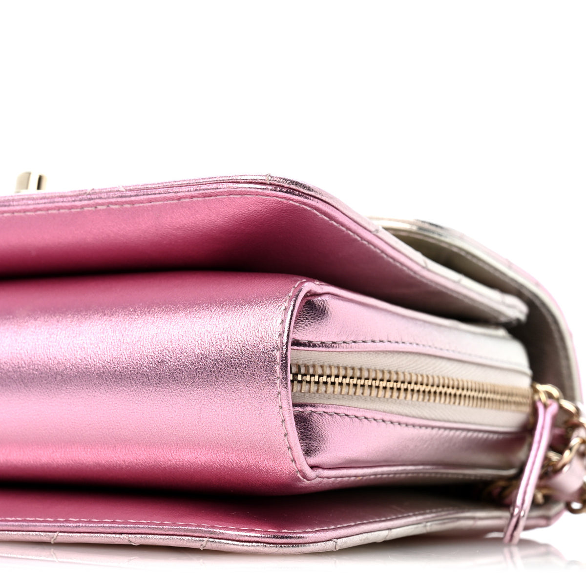 Chanel Metallic Lambskin Quilted Large Like A Wallet Flap Golden Pink 10 of 12