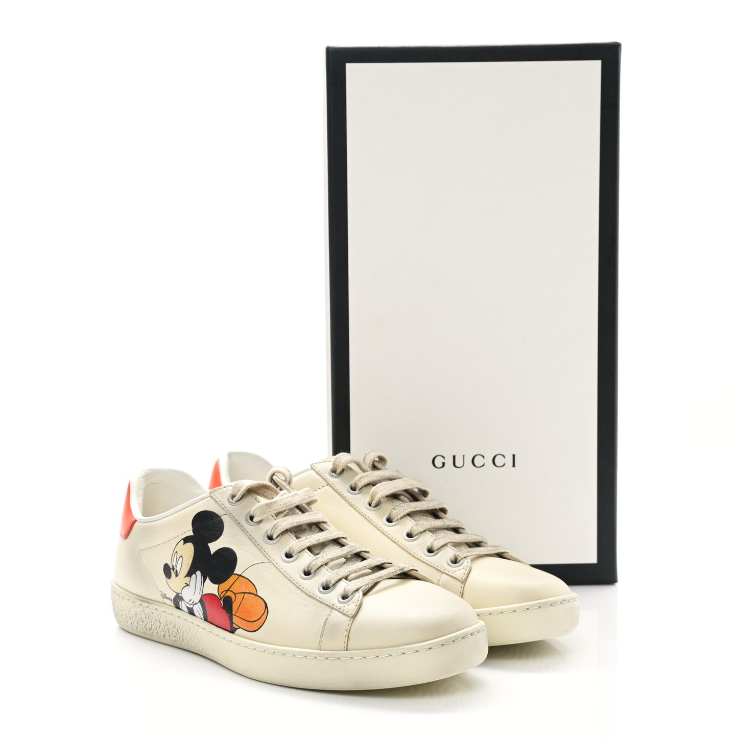 X DISNEY Miro Soft Calfskin Mickey Mouse Print Womens Ace Sneakers 36 Ivory Deep Orange