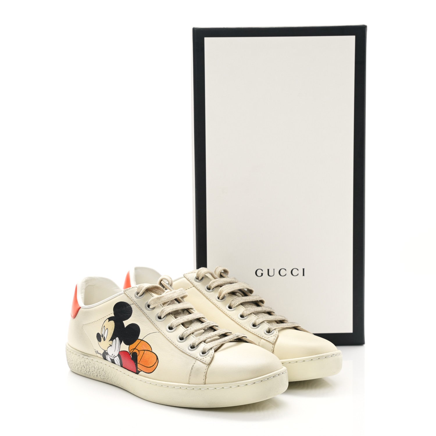 Gucci X DISNEY Miro Soft Calfskin Mickey Mouse Print Womens Ace Sneakers 36 Ivory Deep Orange 9 of 9