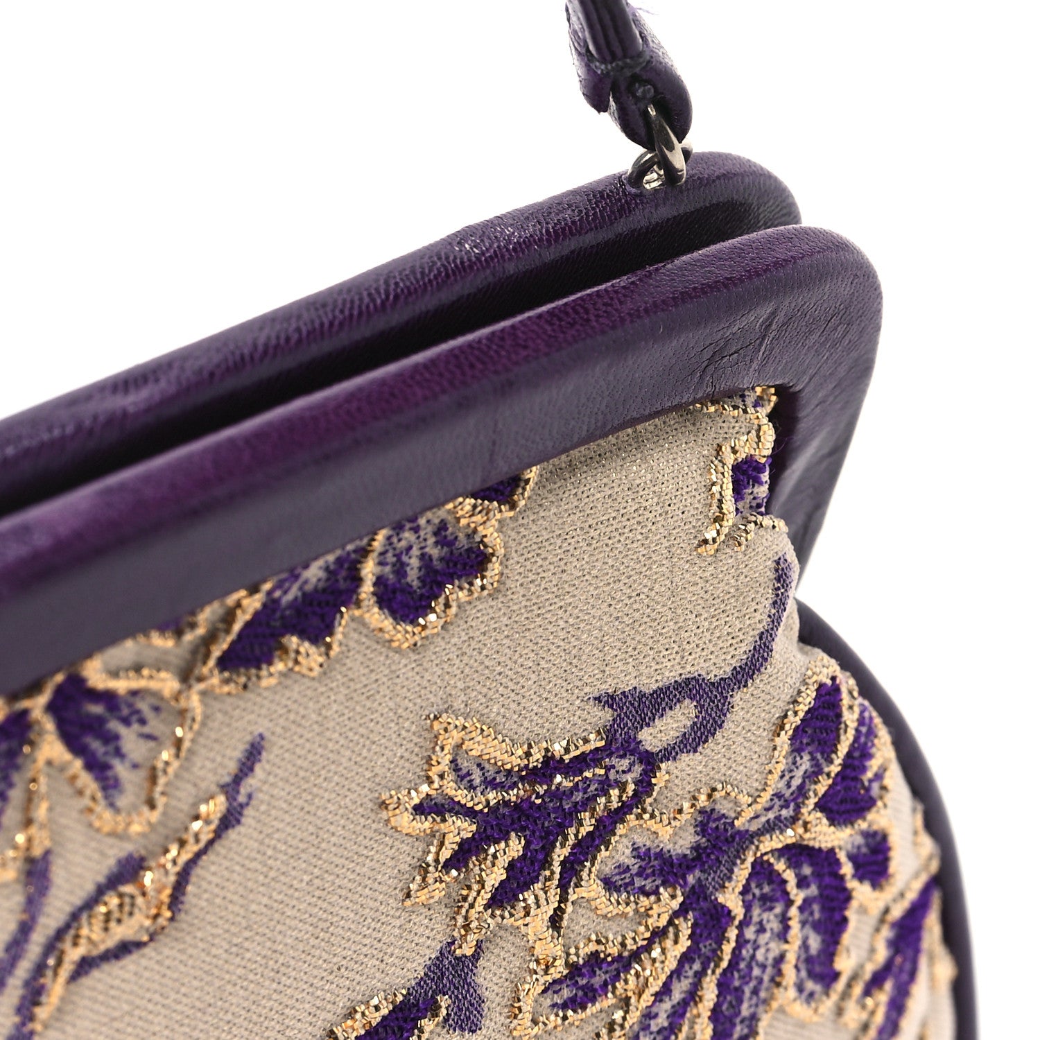 Prada Canvas Embroidered Kisslock Shoulder Bag 11 of 14