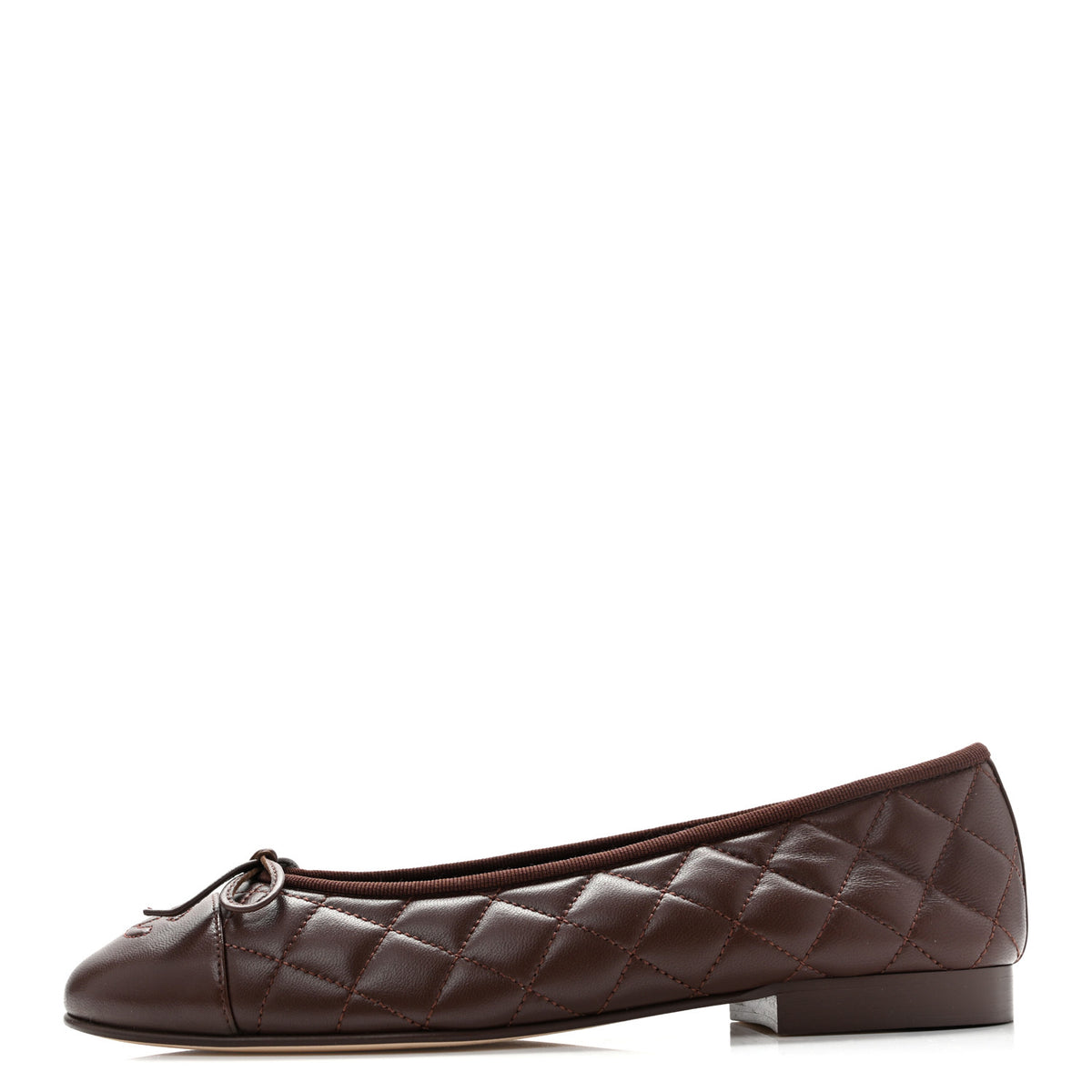 Lambskin Quilted CC Cap Toe Ballerina Flats 38 Dark Brown