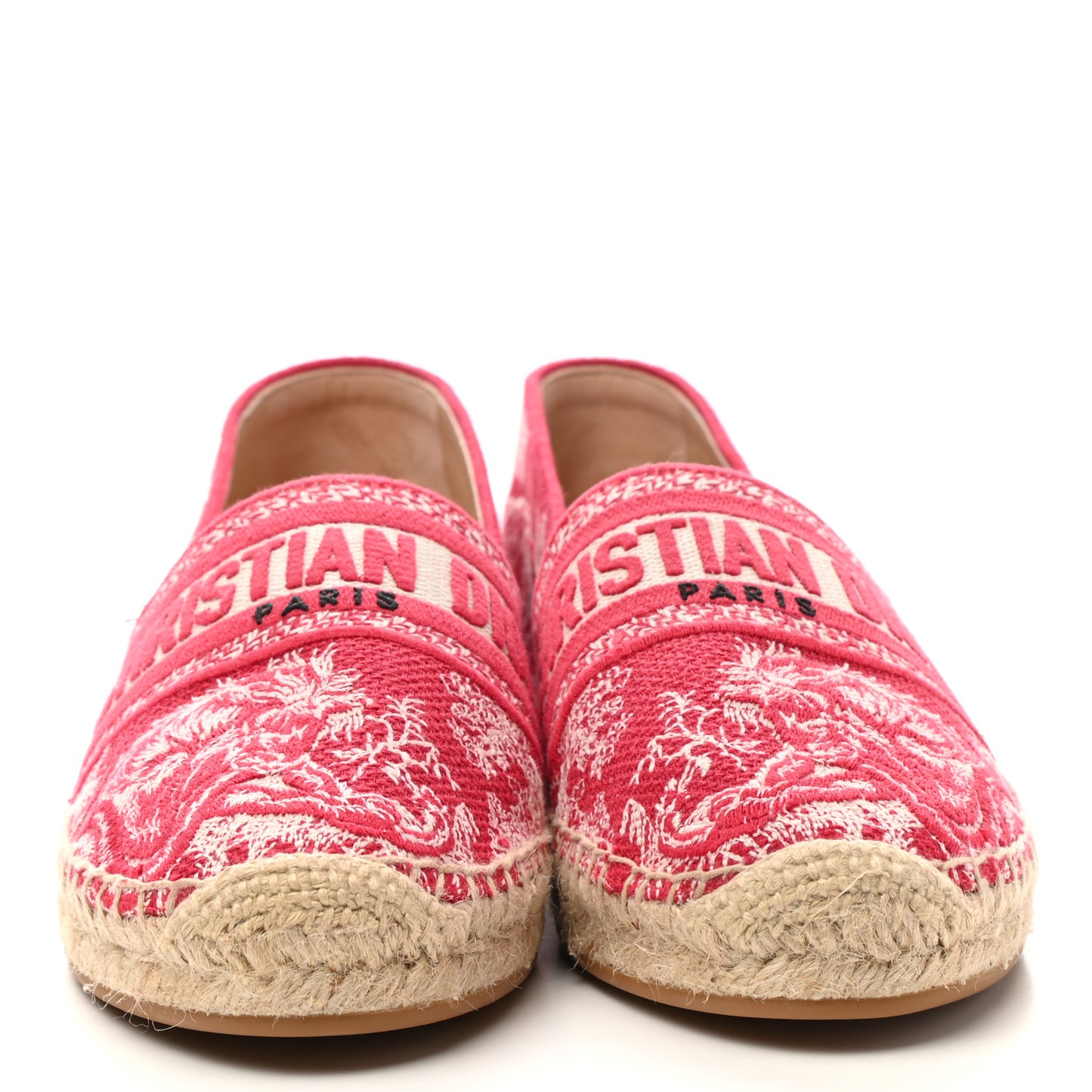 Embroidered Toile De Jouy Granville Espadrille 38.5 Raspberry