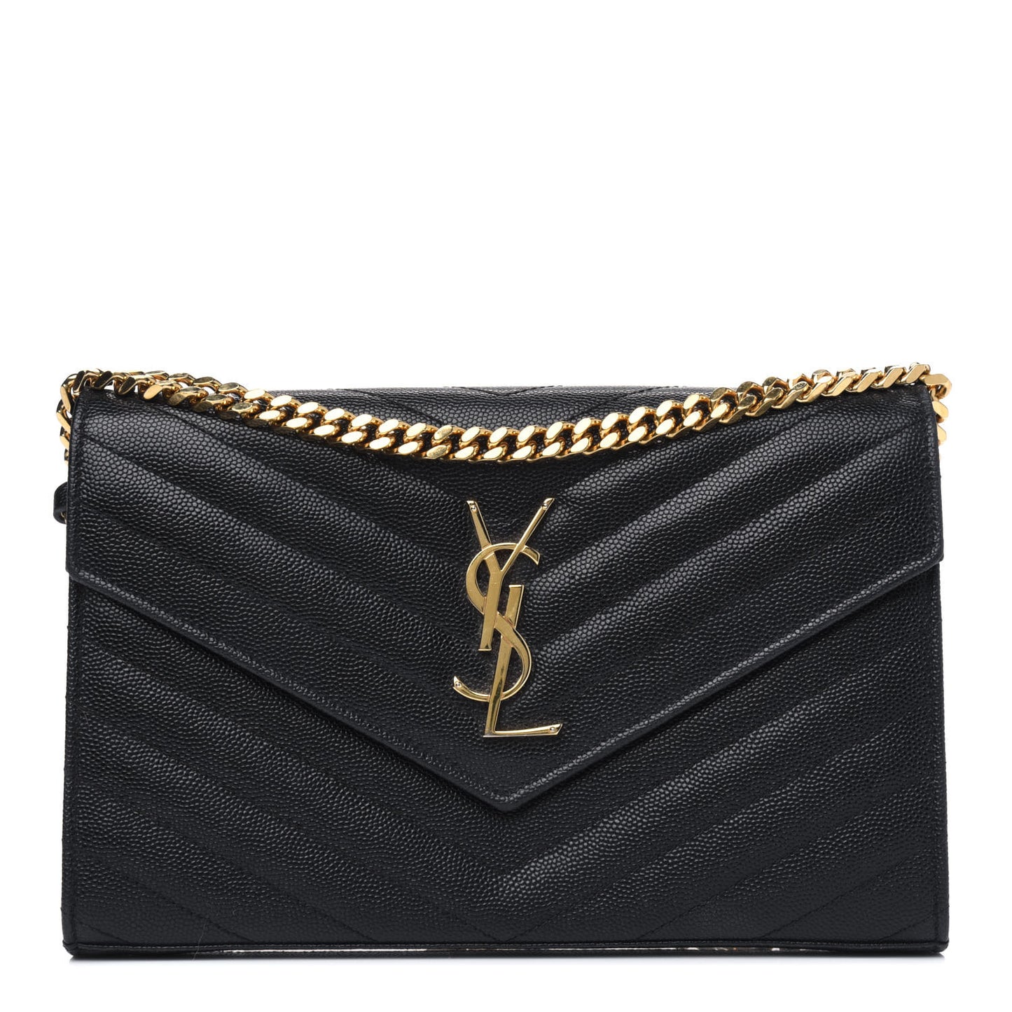 Grain De Poudre Matelasse Chevron Medium Monogram Chain Wallet Black