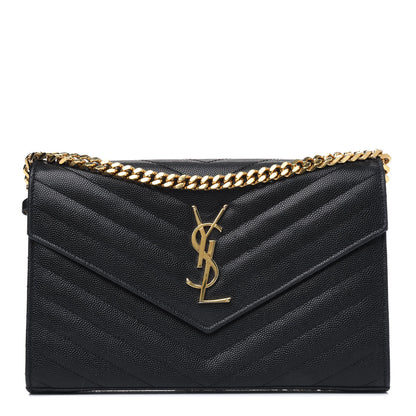 Saint Laurent Grain De Poudre Matelasse Chevron Medium Monogram Chain Wallet Black 1 of 7