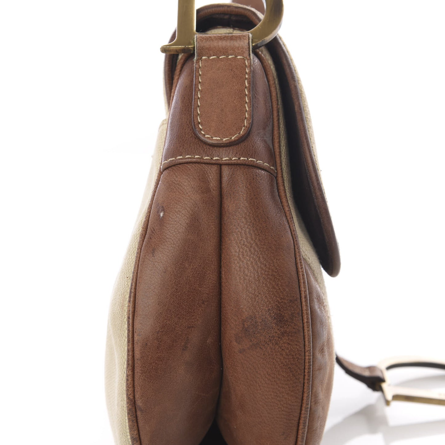 Canvas Calfskin Saddle Bag Beige