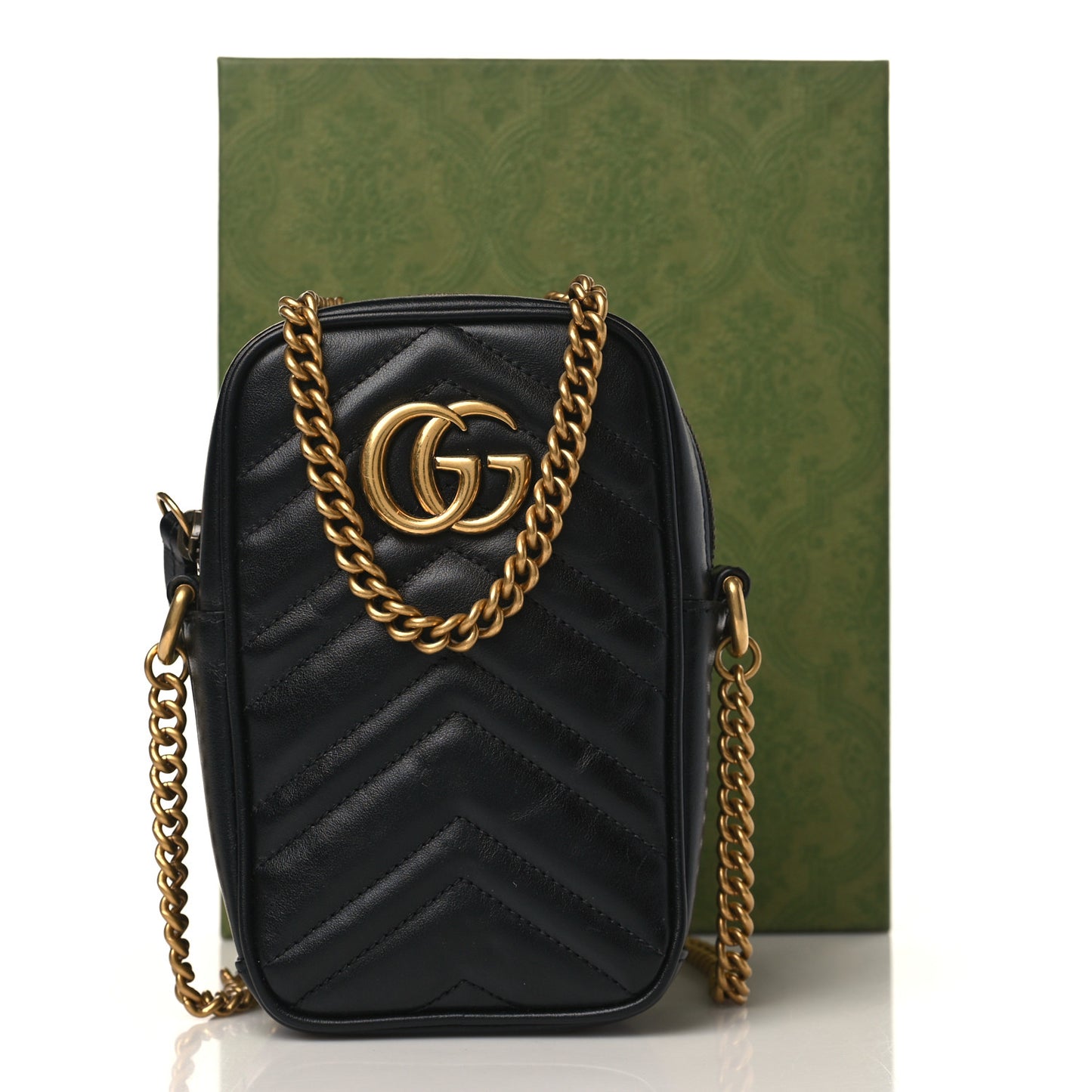 Calfskin Matelasse Mini GG Marmont Crossbody Bag Black