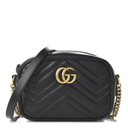 Gucci Calfskin Matelasse Mini GG Marmont Chain Shoulder Bag Black 1 of 10