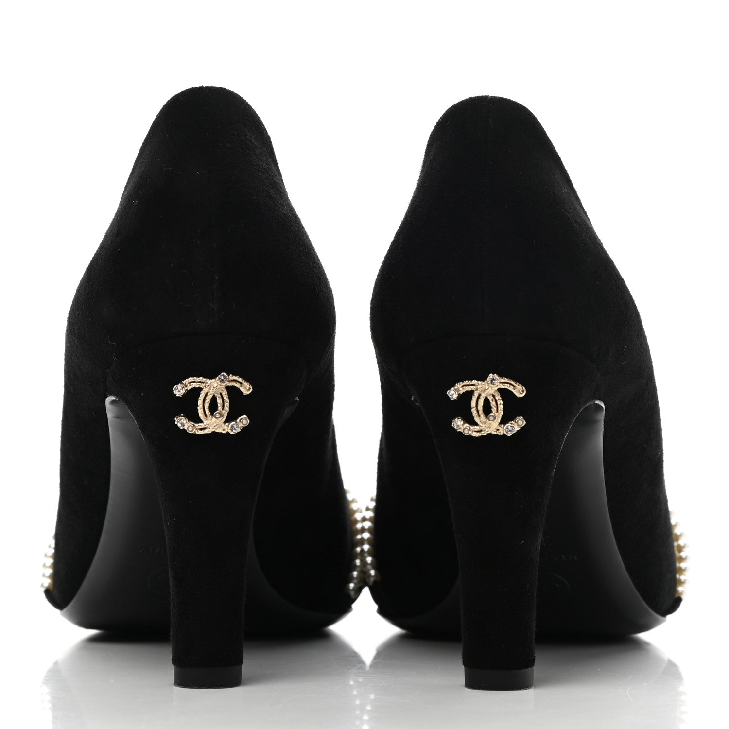 Chanel Suede Pearl Grosgrain Pumps 38 Black 9 of 10