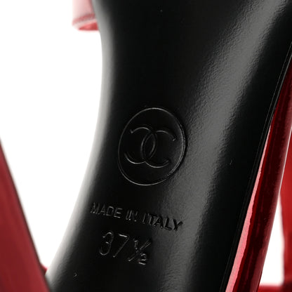 Chanel Laminated Calfskin Block Heel Sandals 37.5 Red 7 of 10