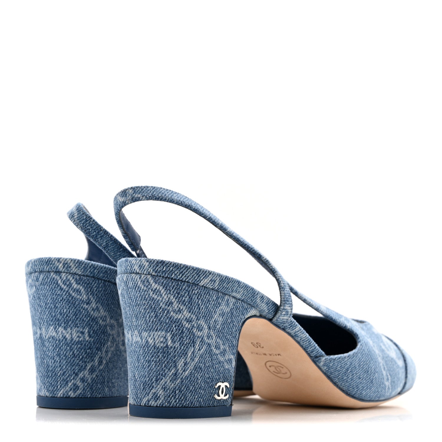 Chanel Denim Cap Toe Denim Slingback Pumps 39 Blue 5 of 10