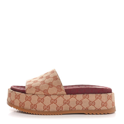 Gucci Canvas GG Monogram Angelina Platform Slide Sandals 39.5 Beige Ruggine 1 of 8