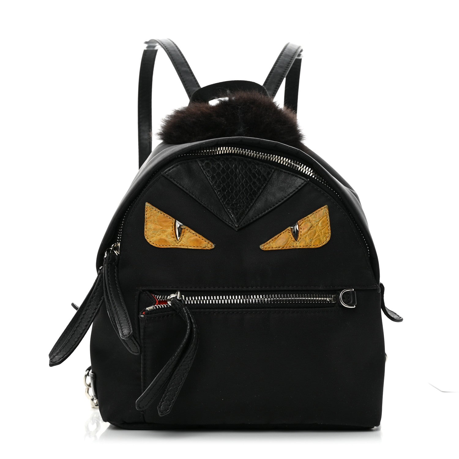 Fendi Nylon Vitello Dolce Goat Fox Fur Crocodile Monster Eyes Mini Backpack Black Sunflower 1 of 11