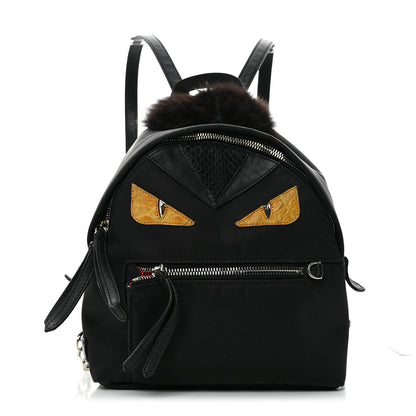 Fendi Nylon Vitello Dolce Goat Fox Fur Crocodile Monster Eyes Mini Backpack Black Sunflower 1 of 11