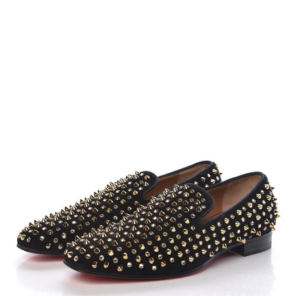 Christian Louboutin Veau Velours Crystal Mens Dandy 1C1S Flat Loafers 39.5 Black Gold 3 of 9