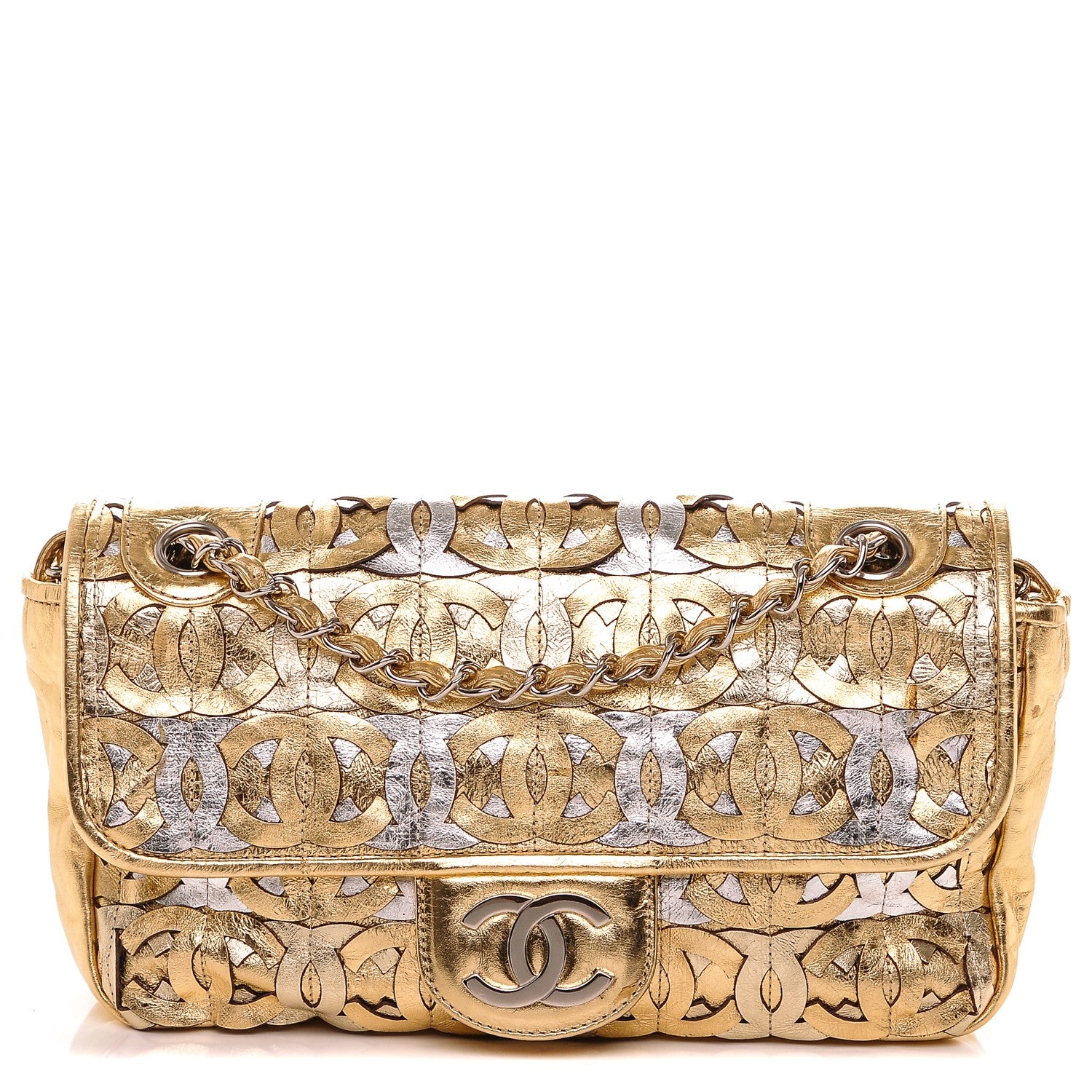 Chanel Metallic Crackled Calfskin Medium CC Mix Flap Gold 1 of 7