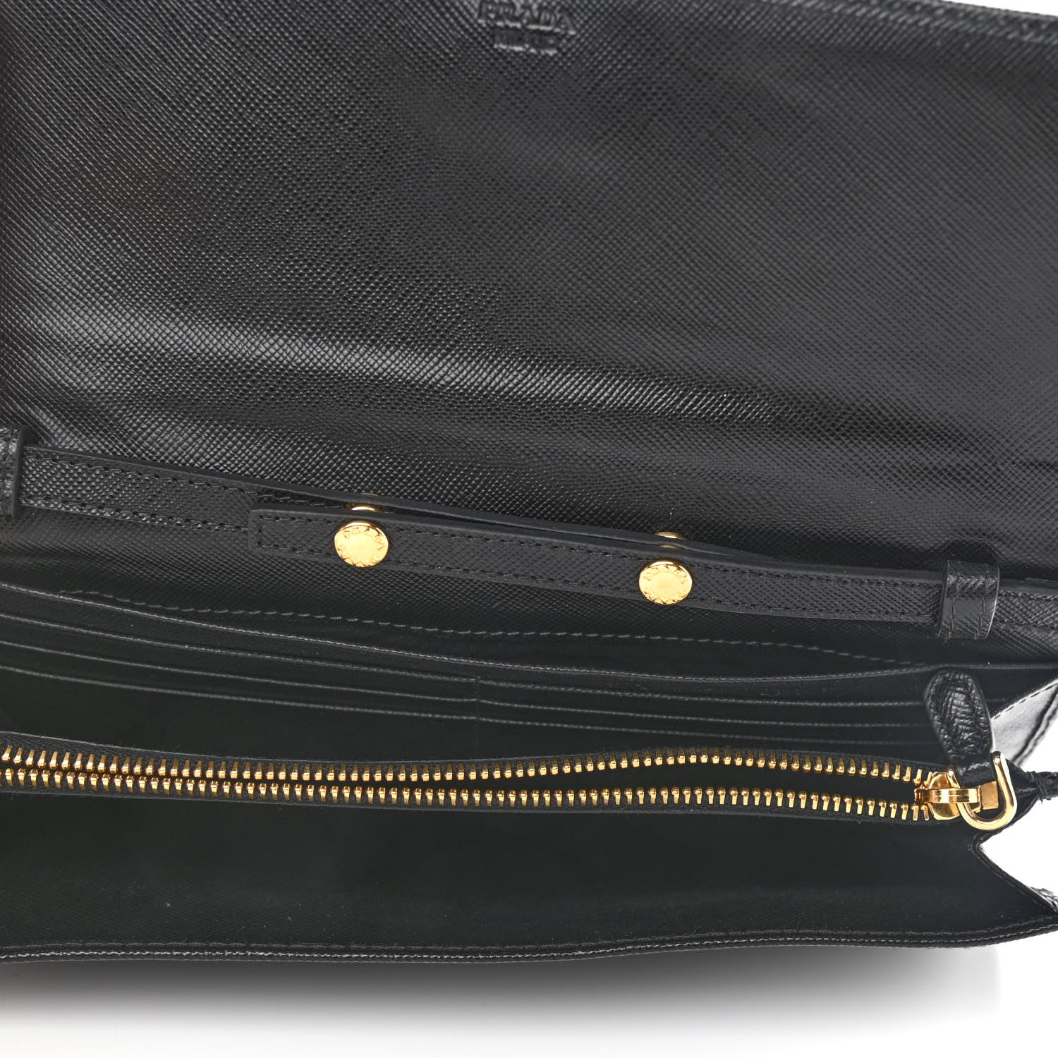Prada Saffiano Metal Oro Chain Wallet Black 4 of 8