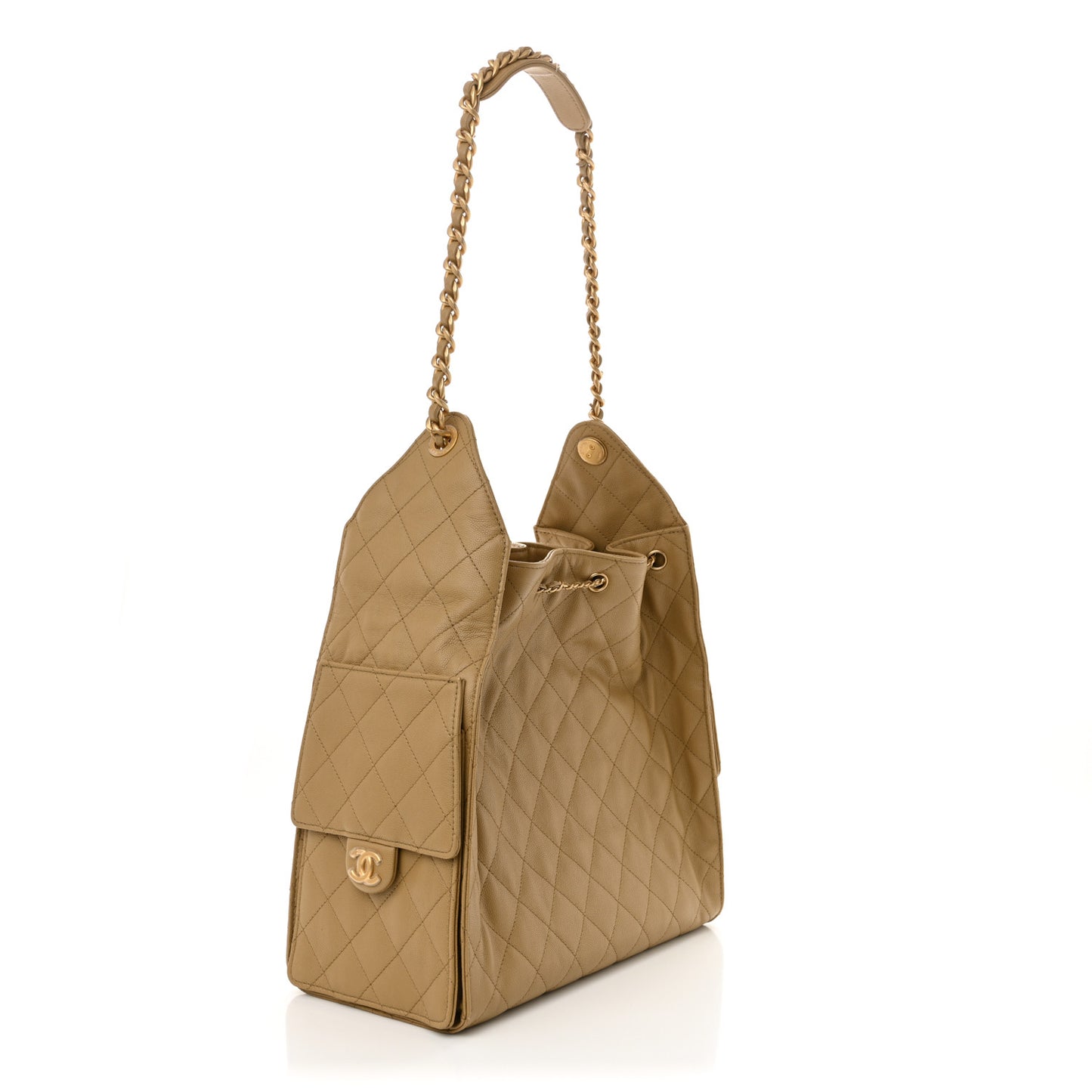 Caviar Quilted Medium Chanel 25 Handbag Dark Beige