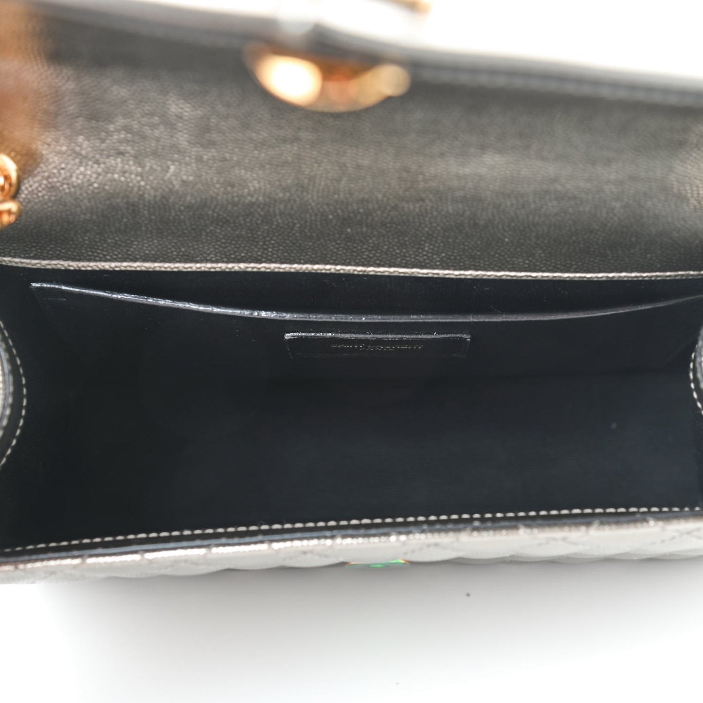 Metallic Grain De Poudre Textured Mixed Matelasse Triquilt Medium Monogram Satchel Piombo