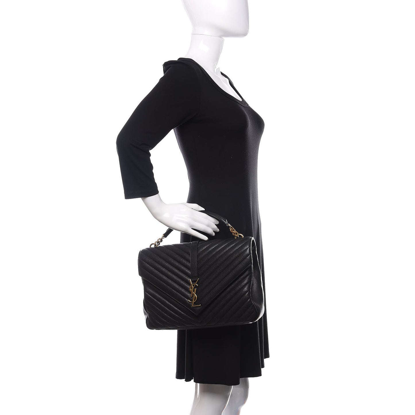 Sheepskin Matelasse Chevron Monogram Large College Satchel Black