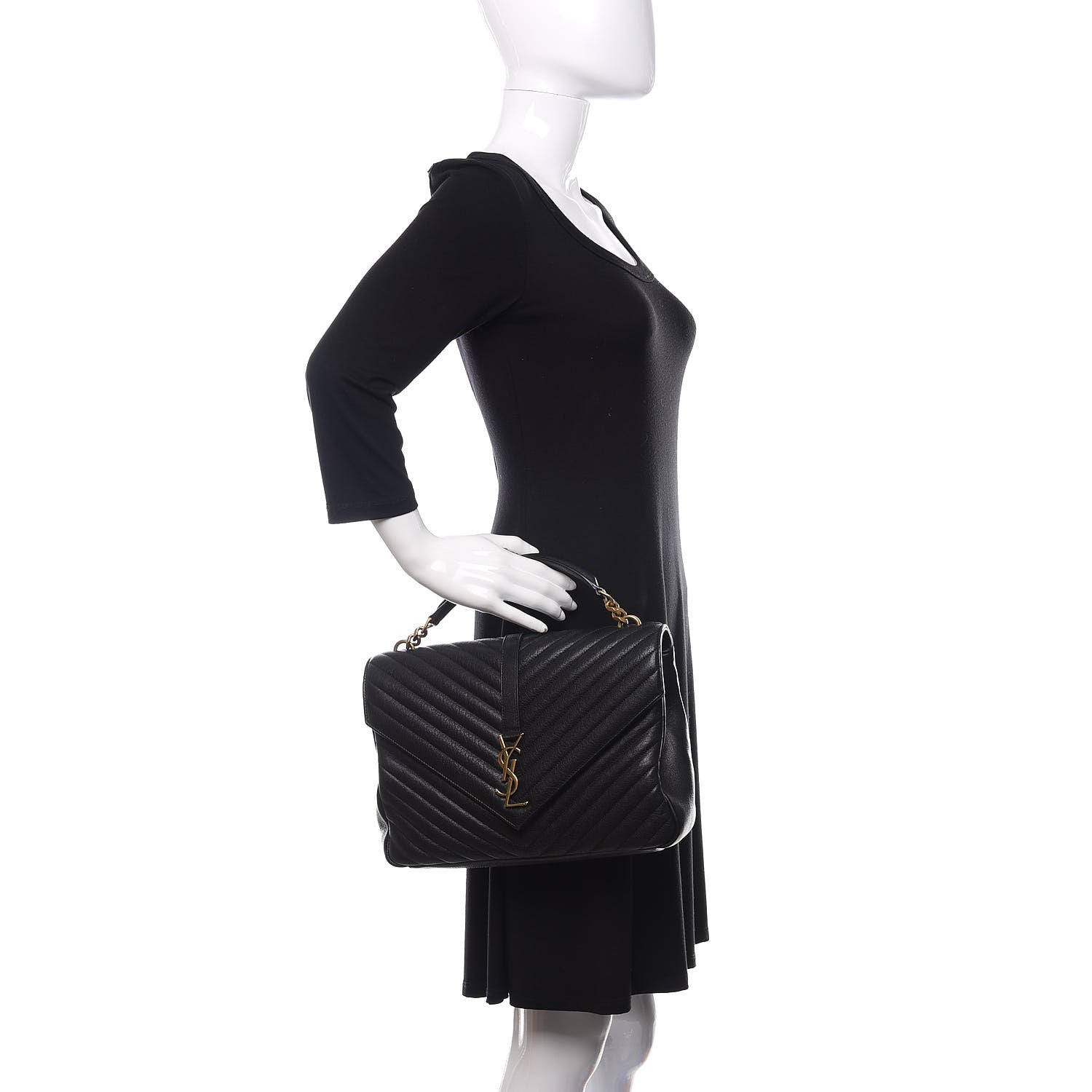 Saint Laurent Sheepskin Matelasse Chevron Monogram Large College Satchel Black 3 of 12