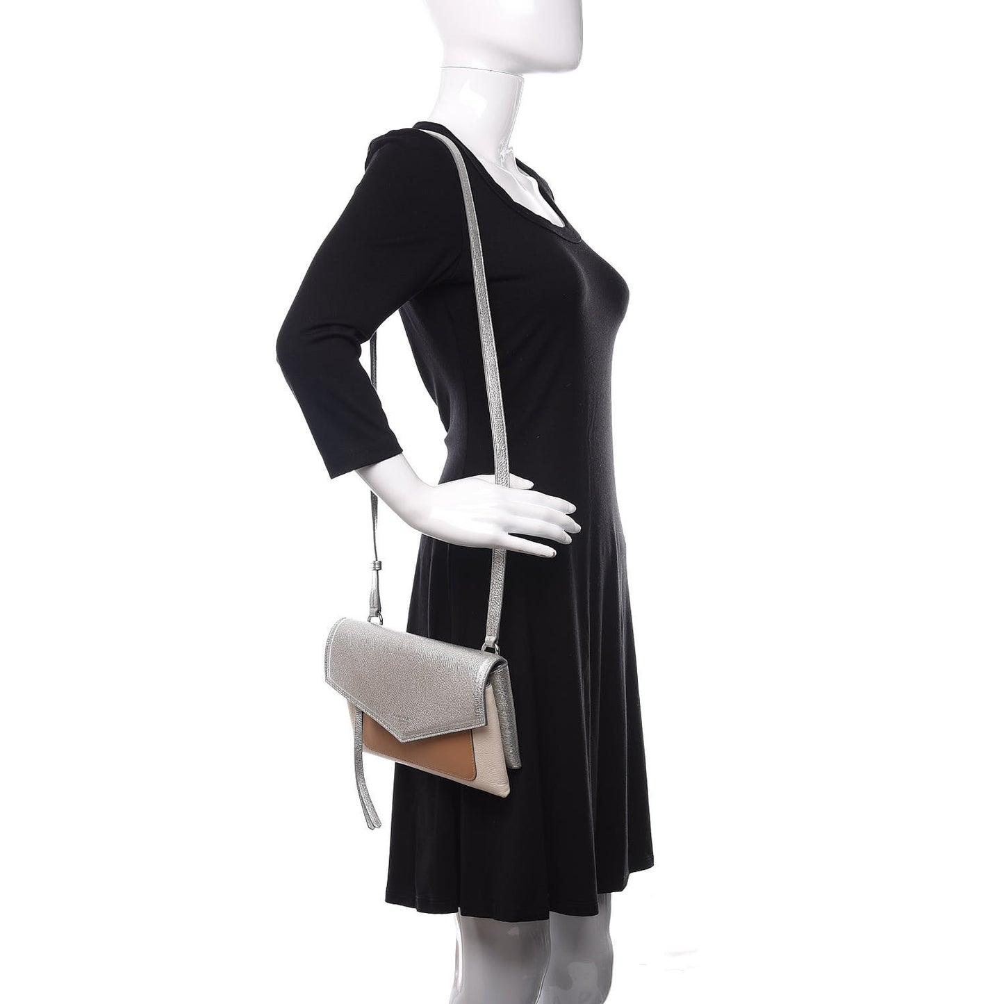 Calfskin Duetto Crossbody Bag Silver