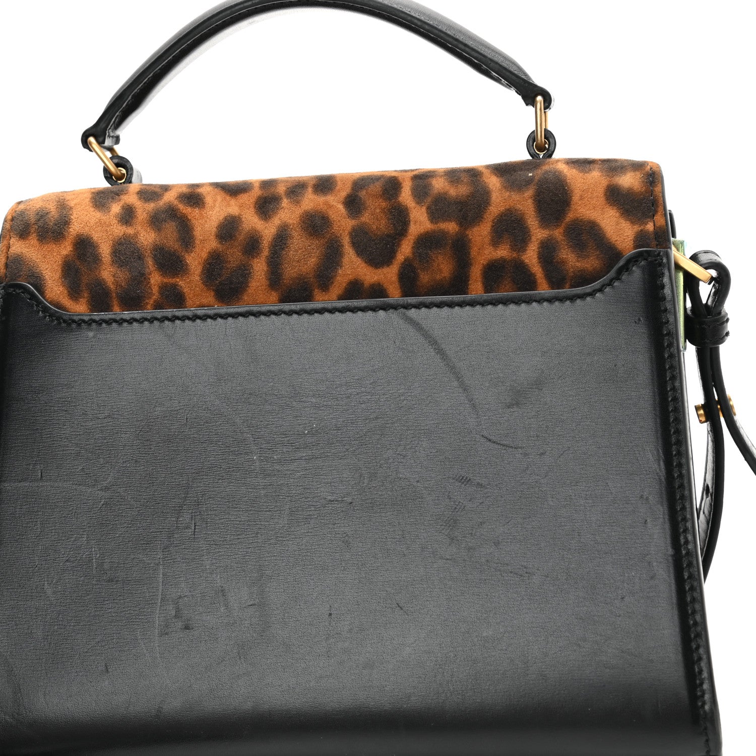Saint Laurent Suede Leopard Print Mini Classic Monogram Cassandra Top Handle Manto Naturale Black 16 of 17