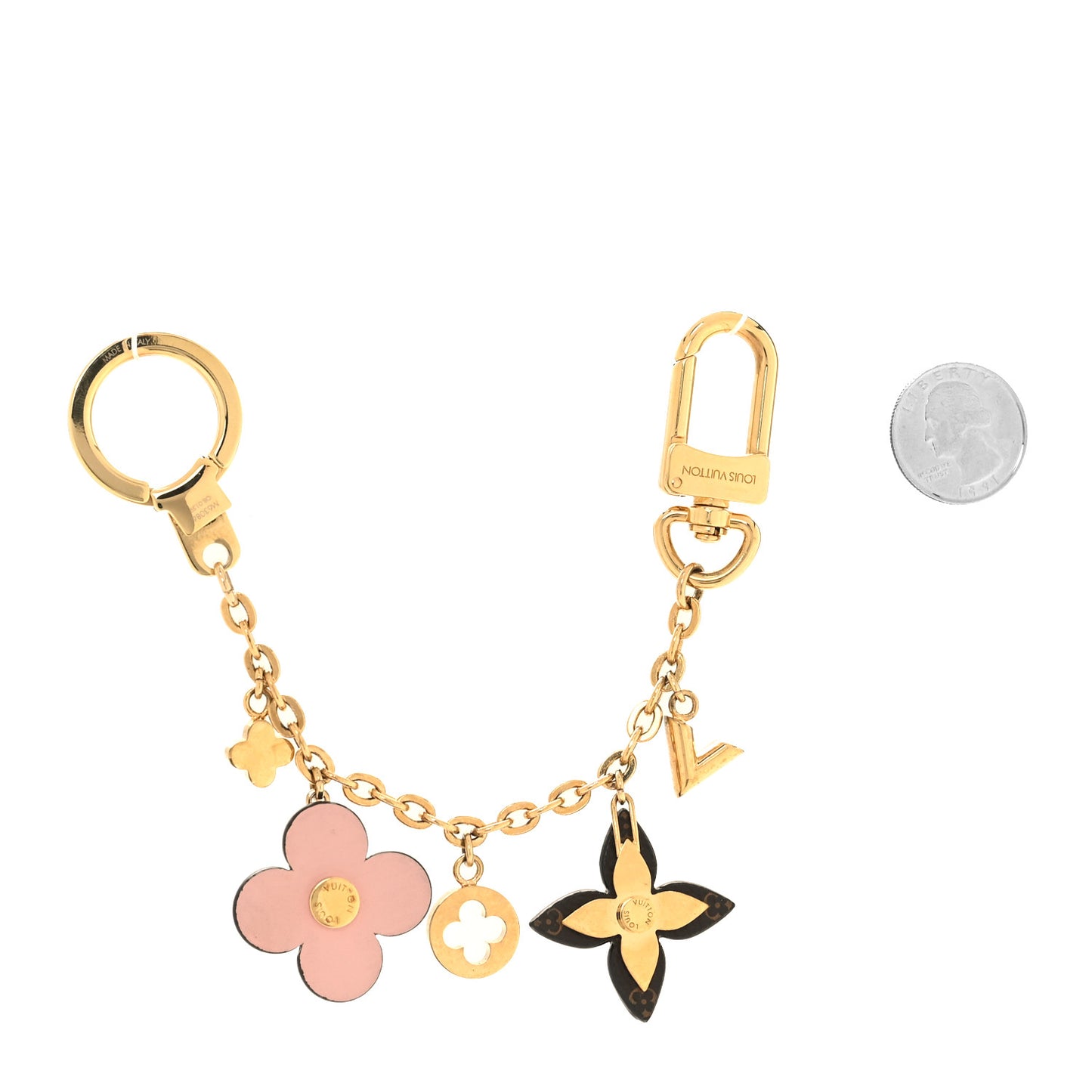 Brass Monogram Blooming Flowers Bag Charm Key Holder Rose Ballerine