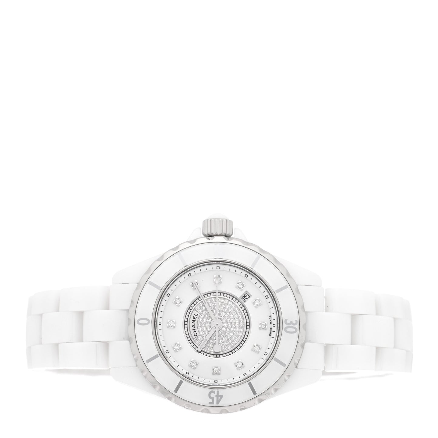 Stainless Steel Ceramic Diamond Dial 33mm J12 Quartz Watch White