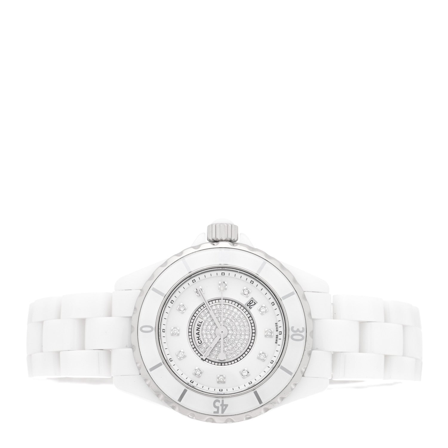 Chanel Stainless Steel Ceramic Diamond Dial 33mm J12 Quartz Watch White 2 of 4
