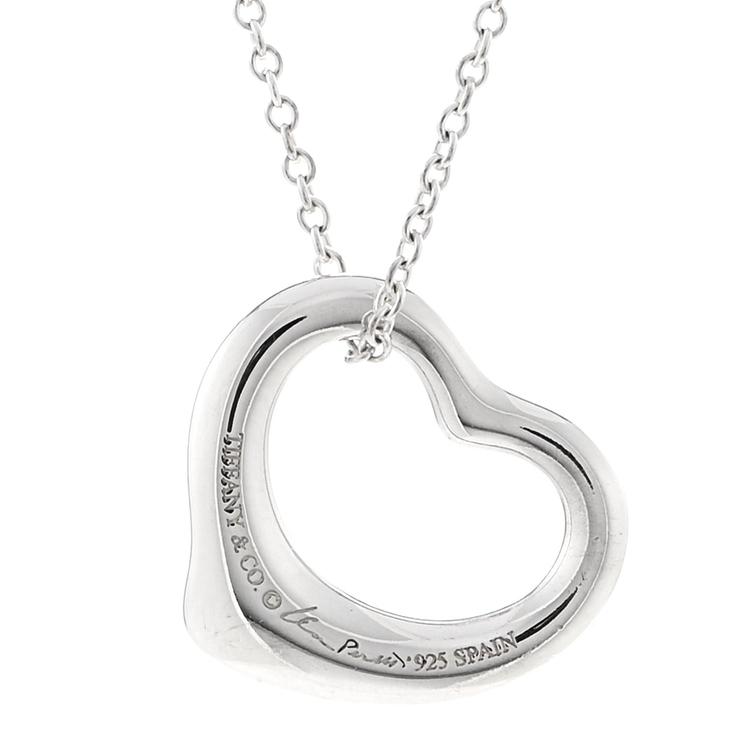 Tiffany Sterling Silver 16mm Elsa Peretti Open Heart Pendant Necklace 4 of 5