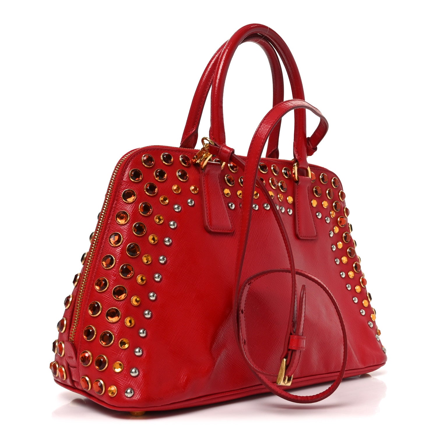 Prada Saffiano Vernice Crystal Pyramid Bag Rosso 3 of 9