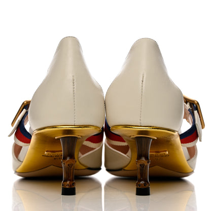 Gucci Malaga Kid Sylvie Web Bamboo Low Heel Mules 36.5 White 5 of 12