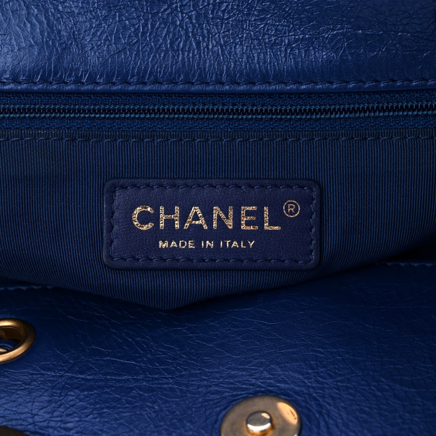 Chanel Calfskin Front Zip CC Drawstring Chain Drawstring Tote Blue 6 of 13