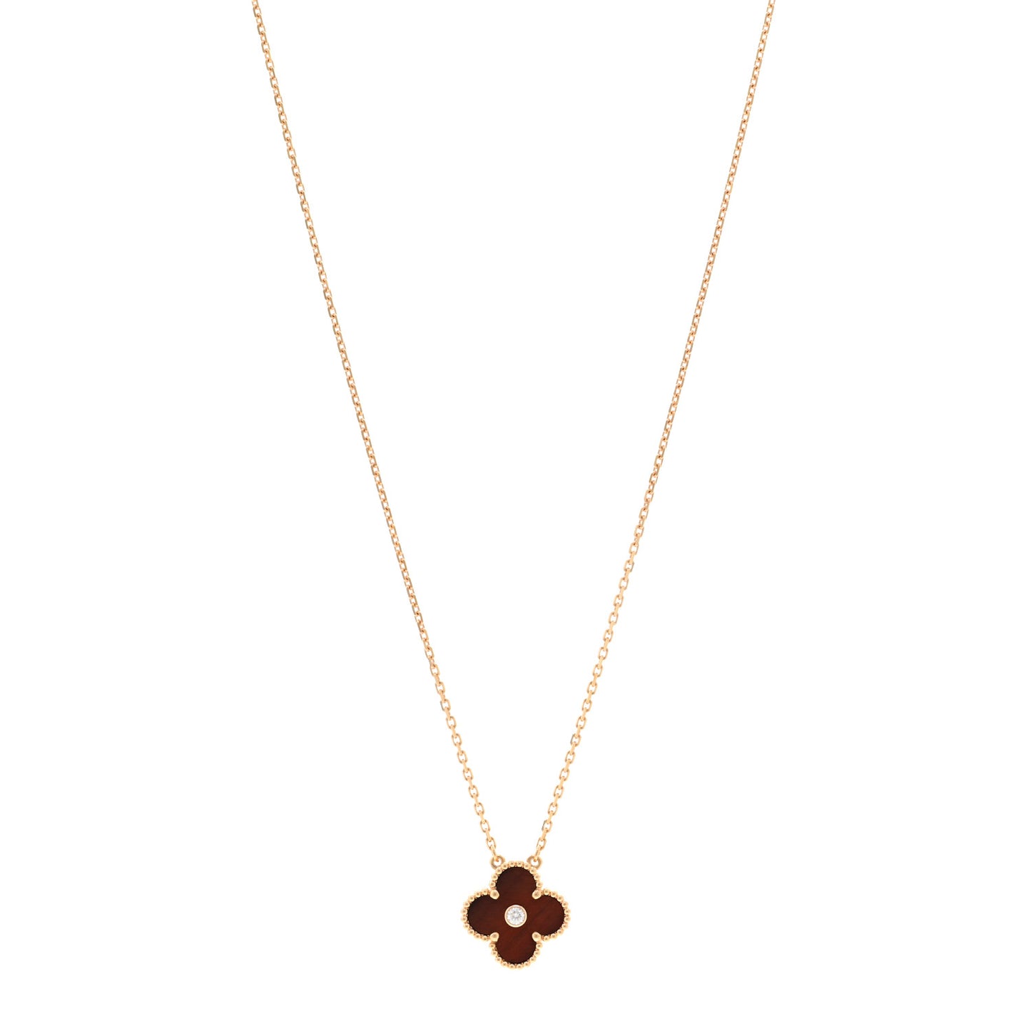 18K Rose Gold Diamond Bulls Eye Vintage Alhambra Pendant Necklace