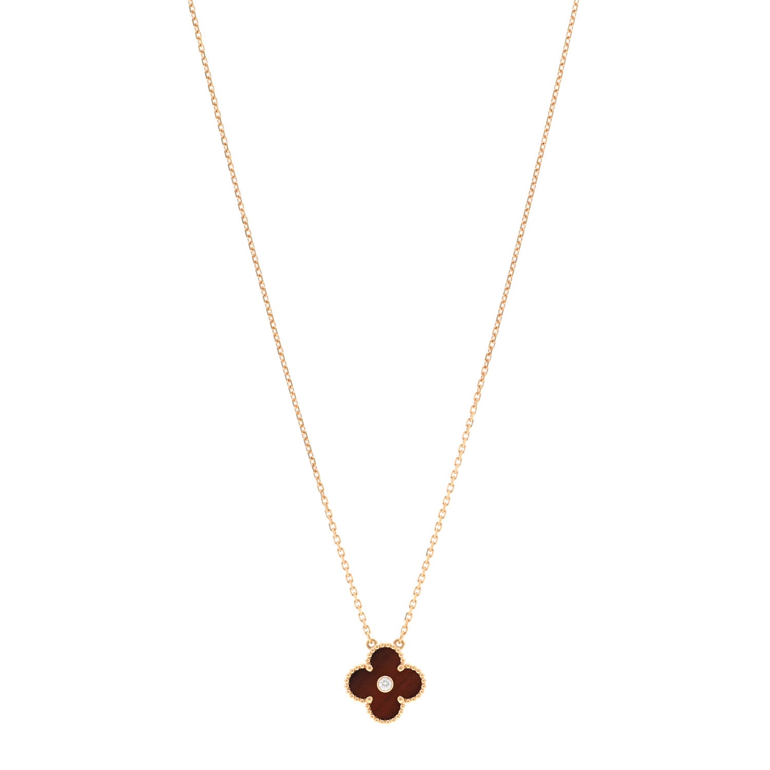 Van Cleef & Arpels 18K Rose Gold Diamond Bulls Eye Vintage Alhambra Pendant Necklace 1 of 5