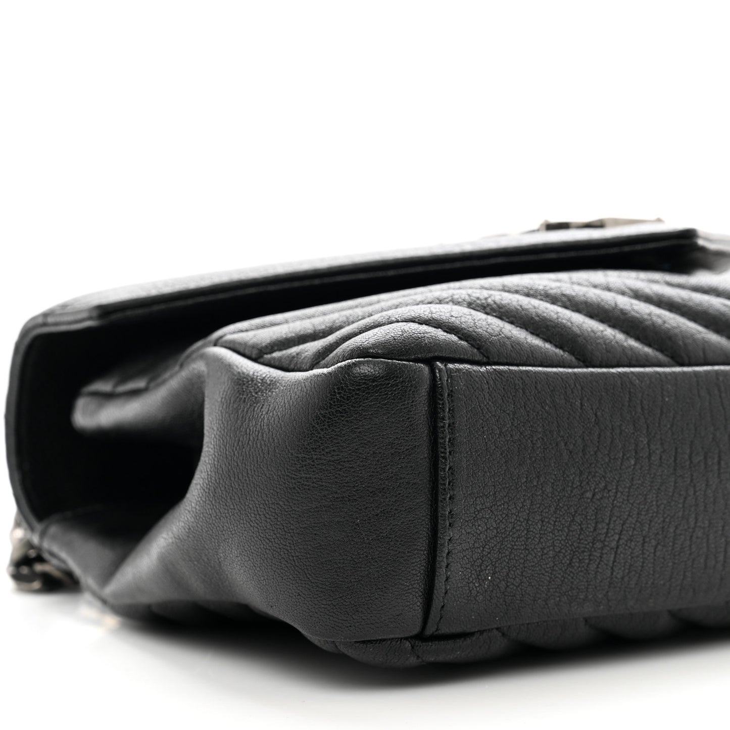 Sheepskin Matelasse Chevron Monogram Medium College Bag Black