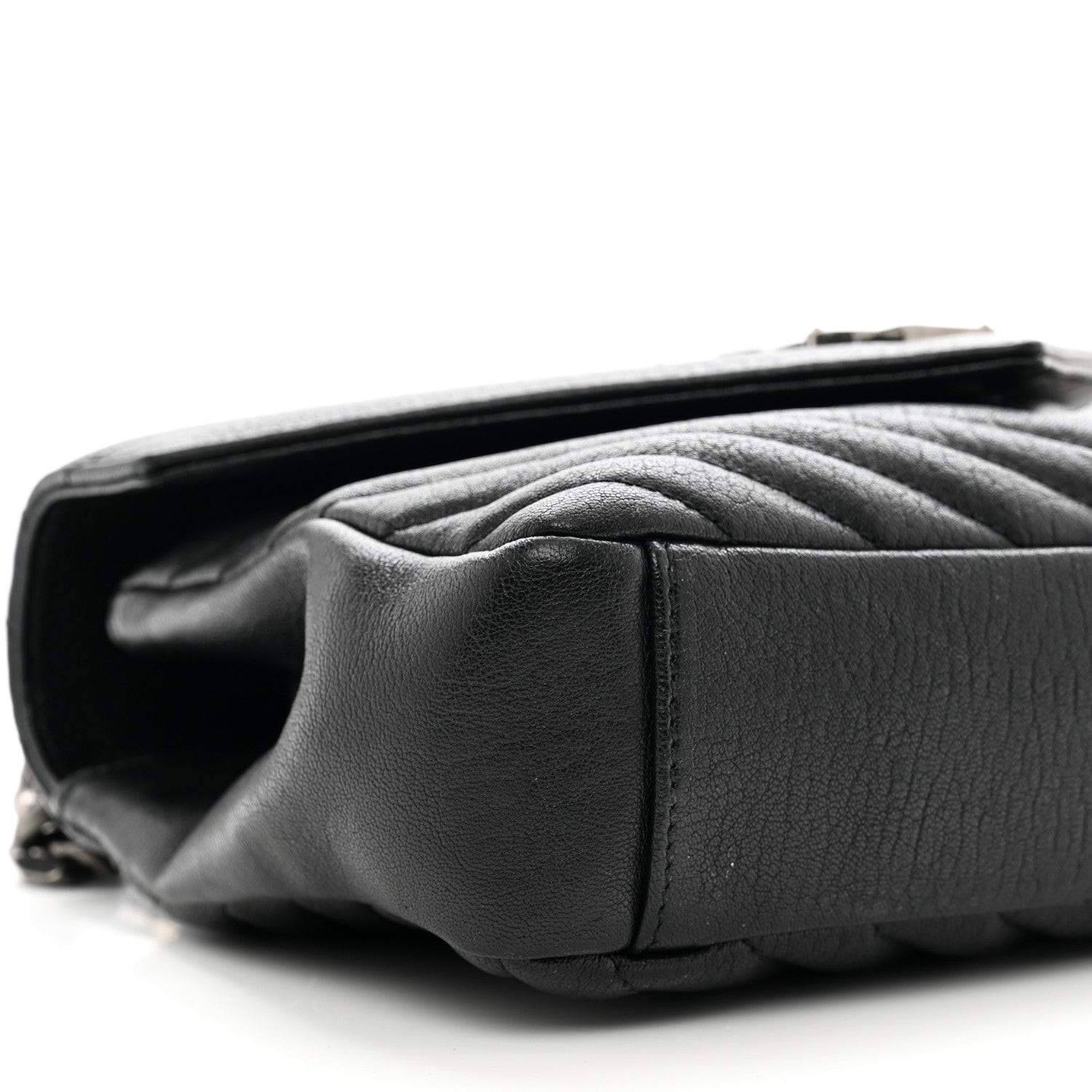 Saint Laurent Sheepskin Matelasse Chevron Monogram Medium College Bag Black 9 of 10