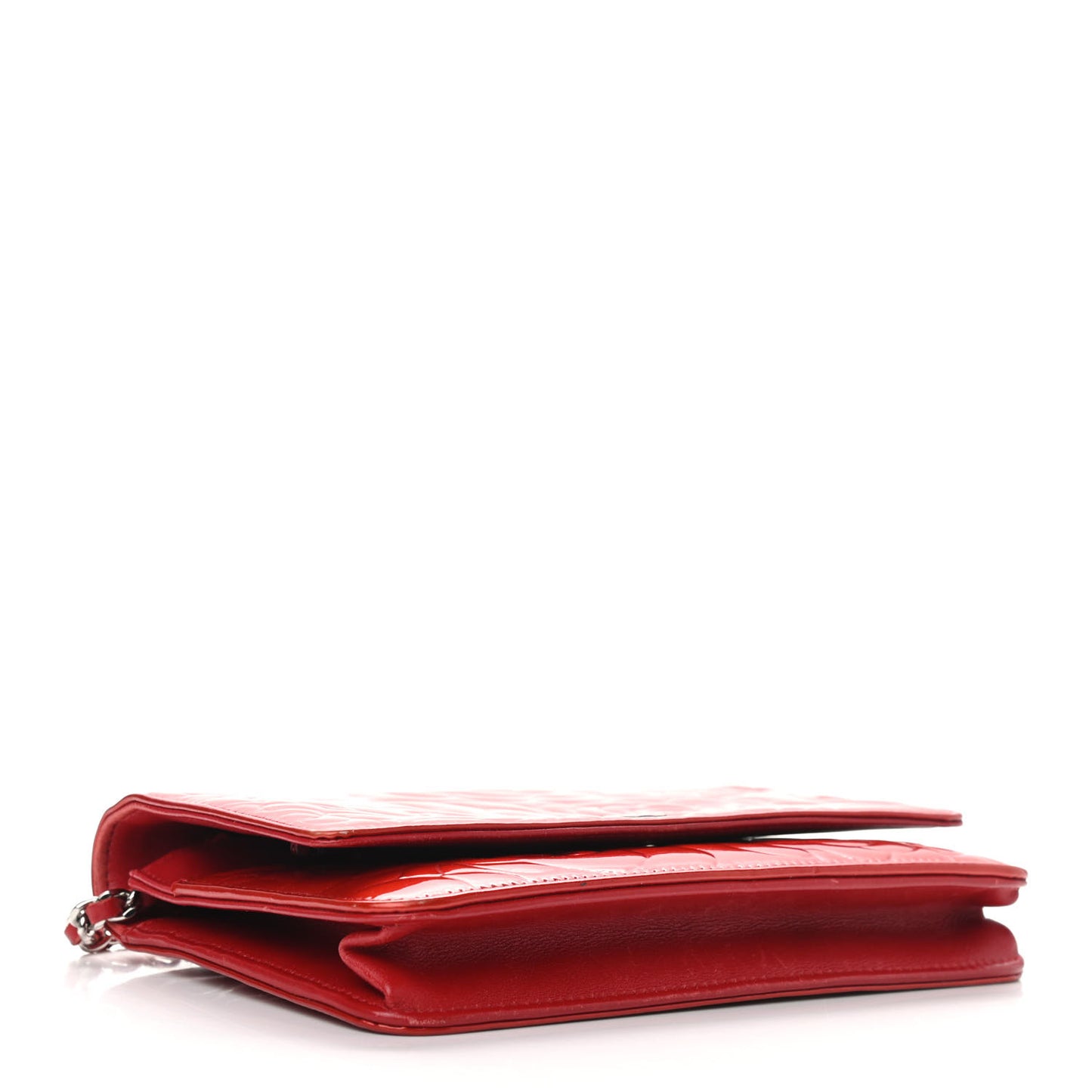 Patent Camellia Embossed Wallet On Chain WOC Red
