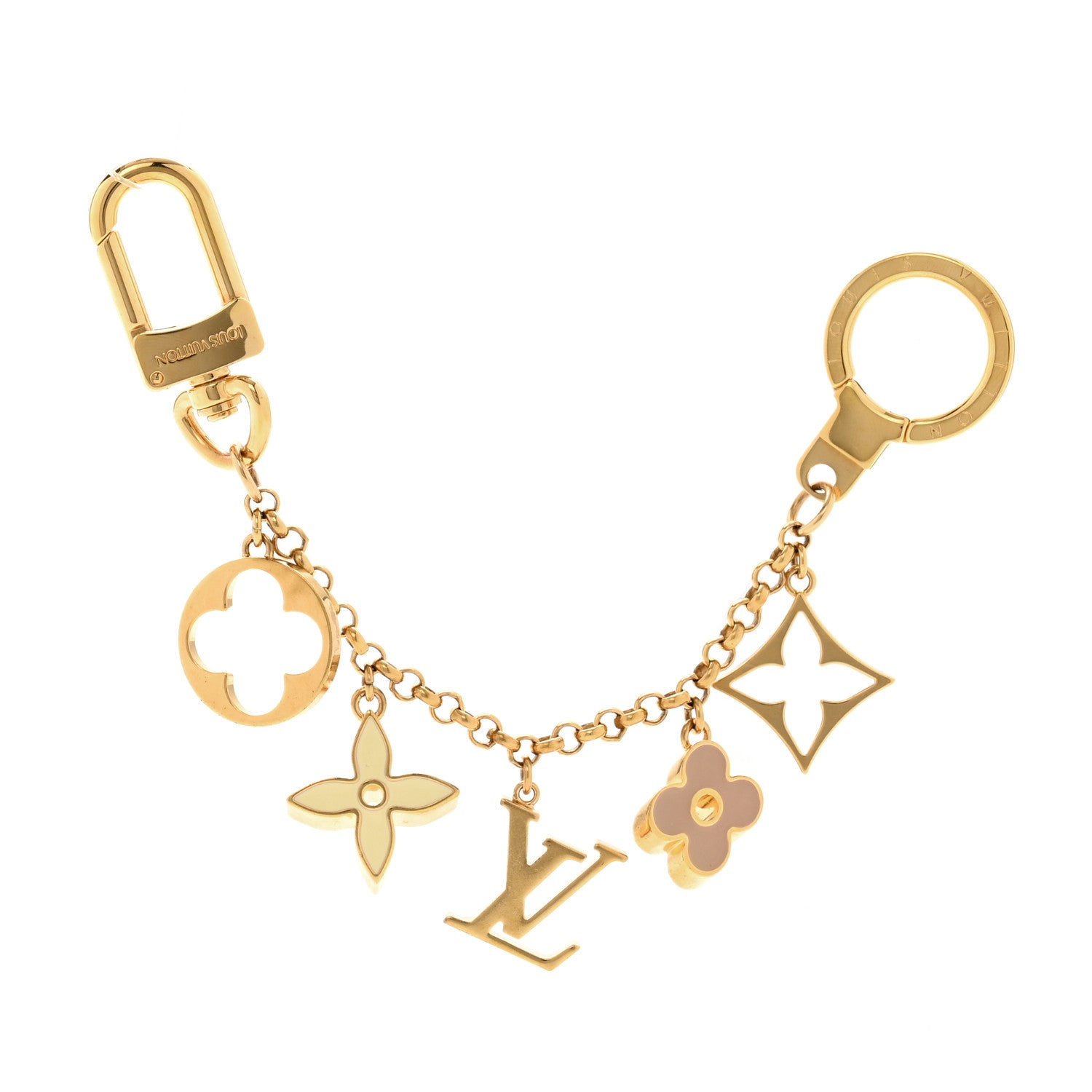 Louis Vuitton Brass Enamel Fleur De Monogram Bag Charm Chain Gold 1 of 6