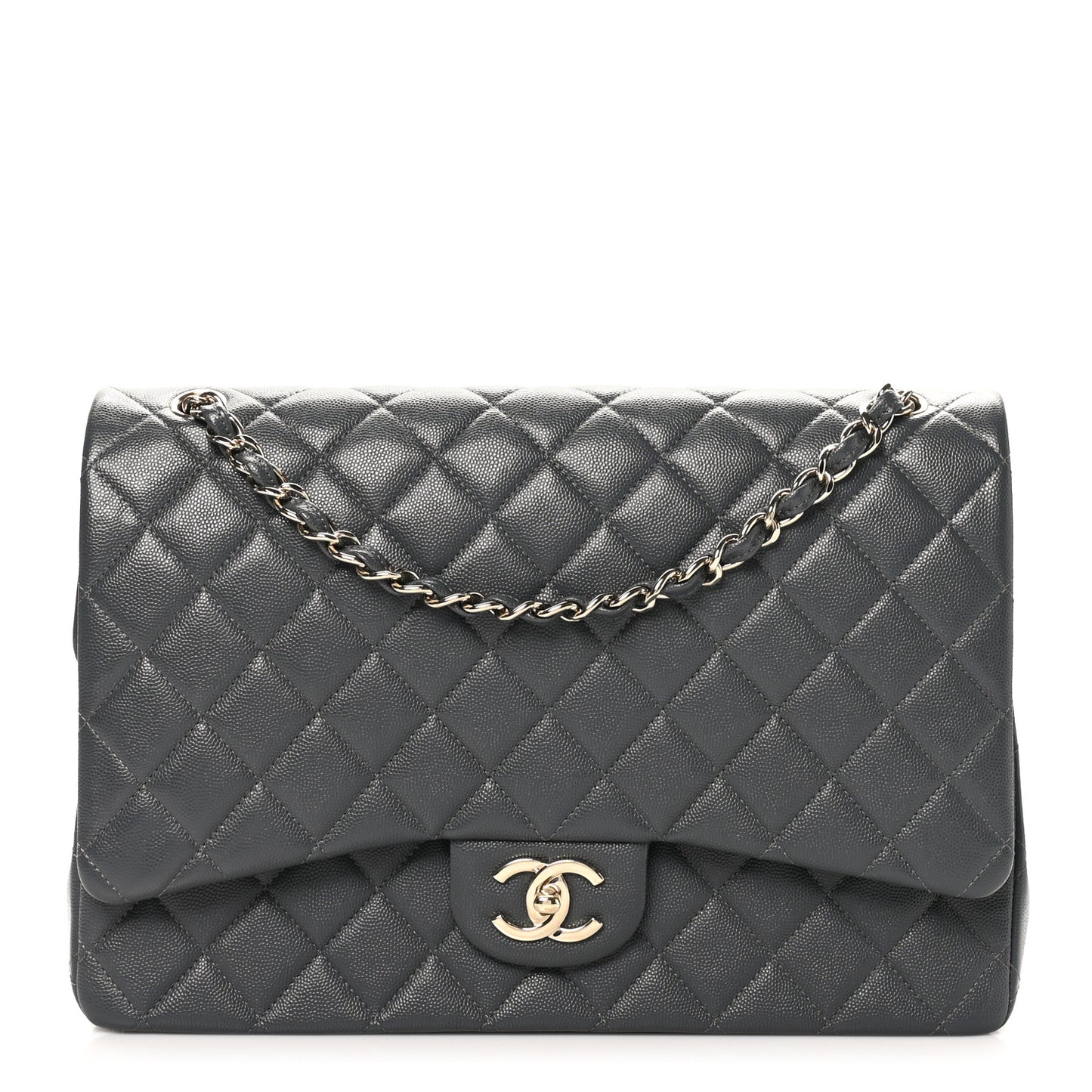 Caviar Quilted Maxi Double Flap Dark Grey
