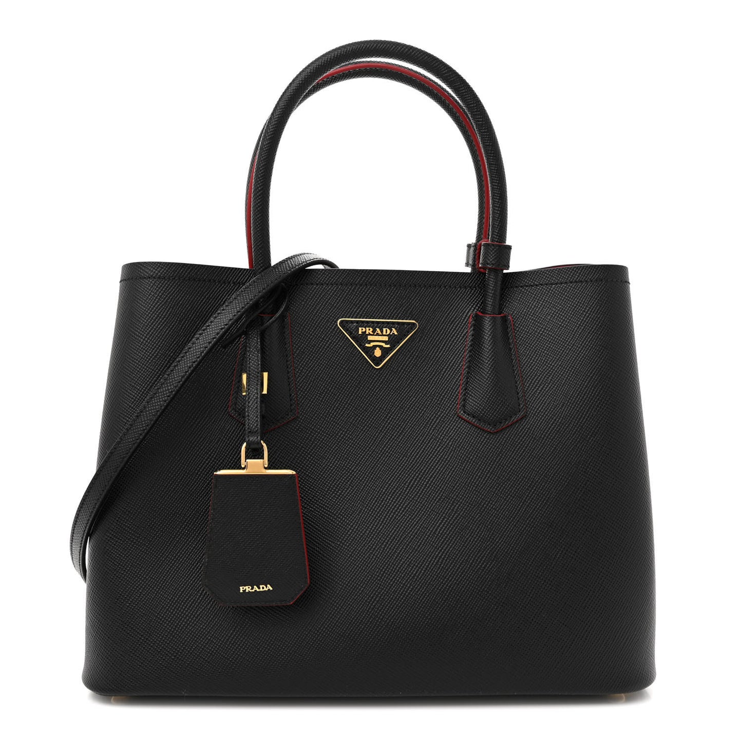Saffiano Cuir Medium Double Bag Black Fuoco
