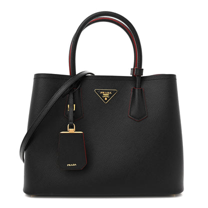 Prada Saffiano Cuir Medium Double Bag Black Fuoco 1 of 11