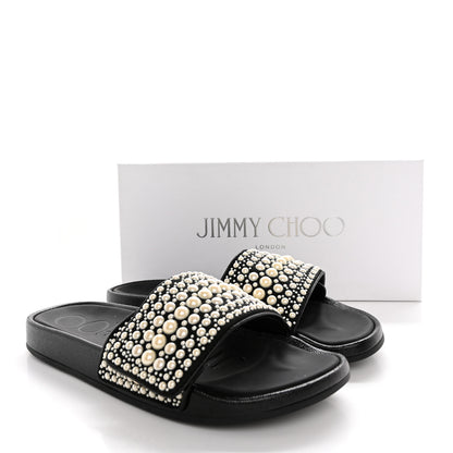 Jimmy Choo Canvas Pearl Embellished Fitz Slide Sandals 40 Black 12 of 12