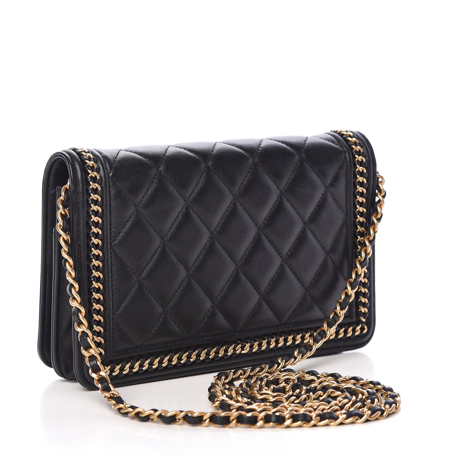 Chanel Calfskin Quilted Chain Around Boy Wallet On Chain WOC Black 3 of 15