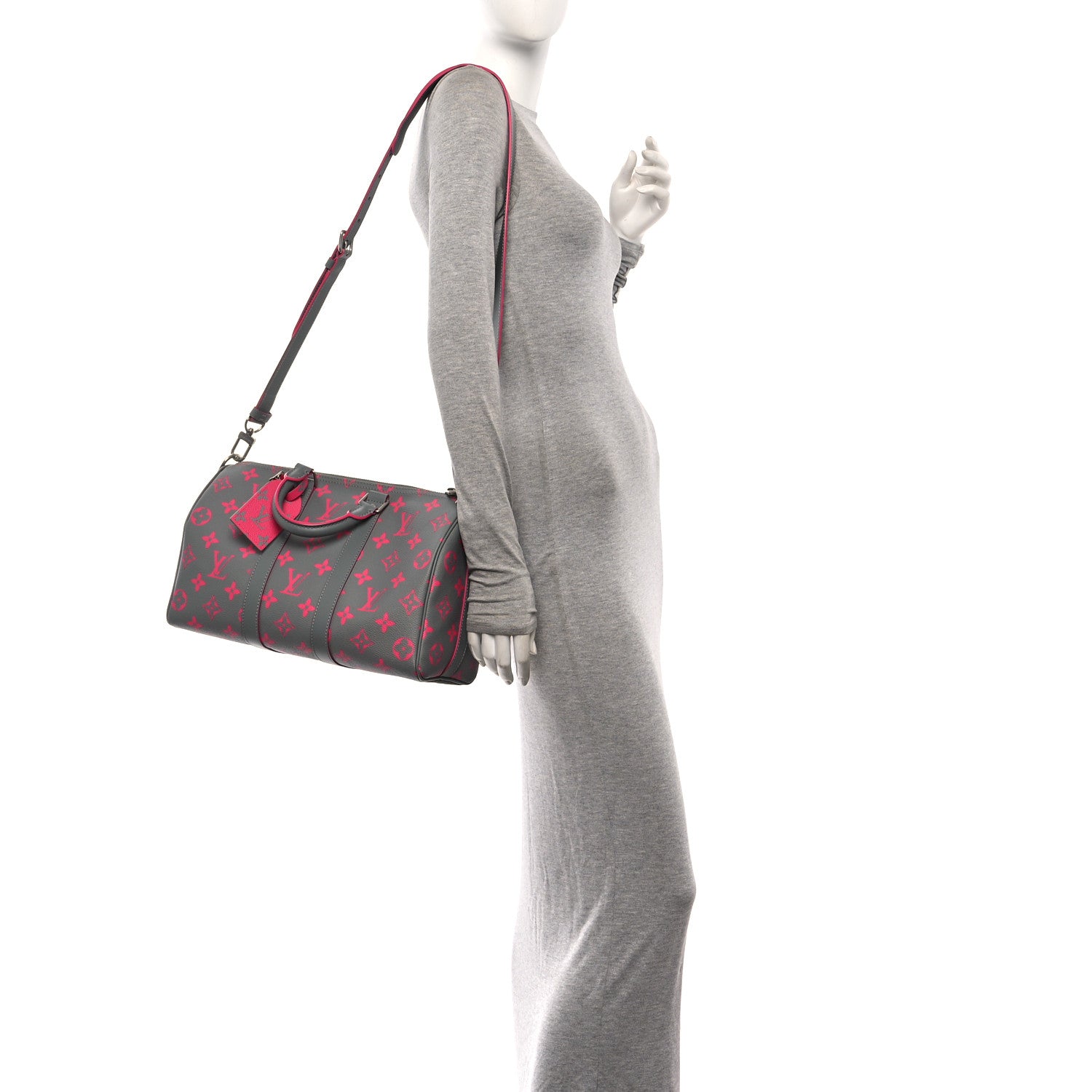 Louis Vuitton Monogram Glow Up Keepall Bandouliere 35 Grey Pink 2 of 9